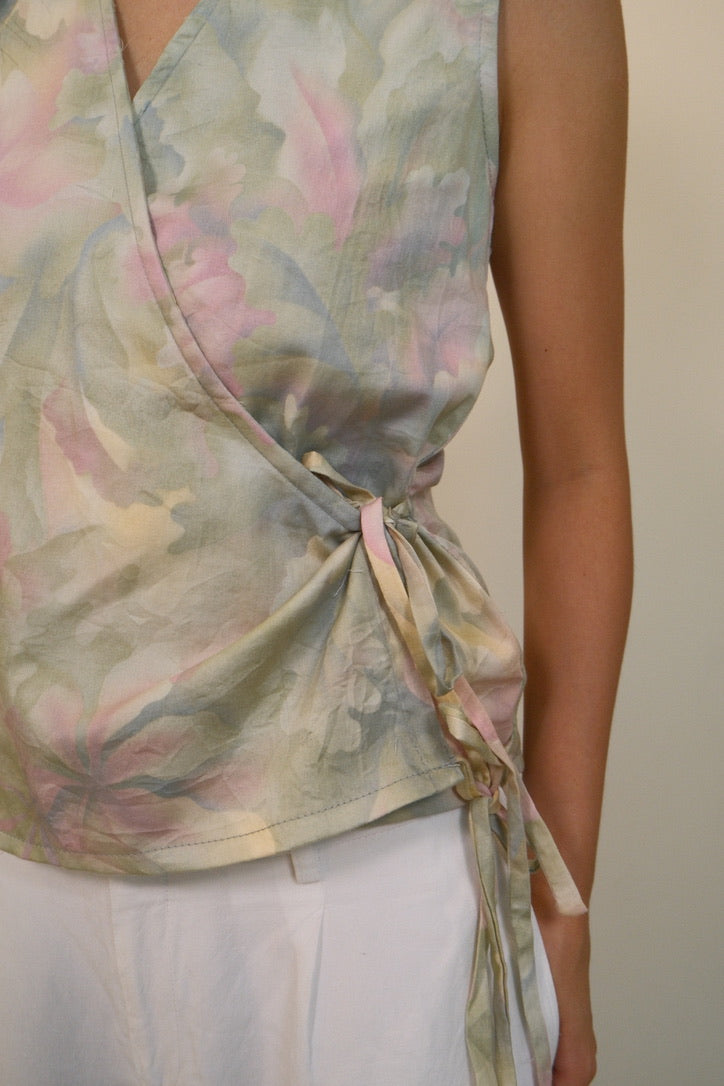 Kasumi Watercolour Flutter Tie Wrap Top