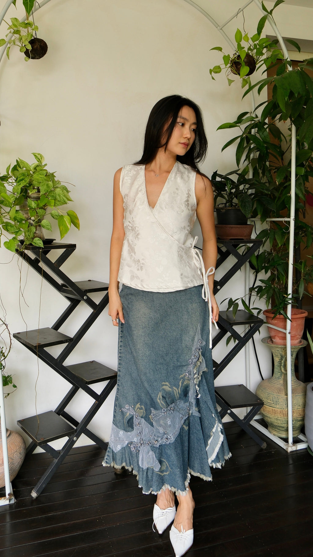 Alabaster Floral Flutter Tie Wrap Top