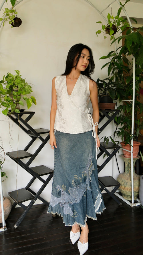 Alabaster Floral Flutter Tie Wrap Top