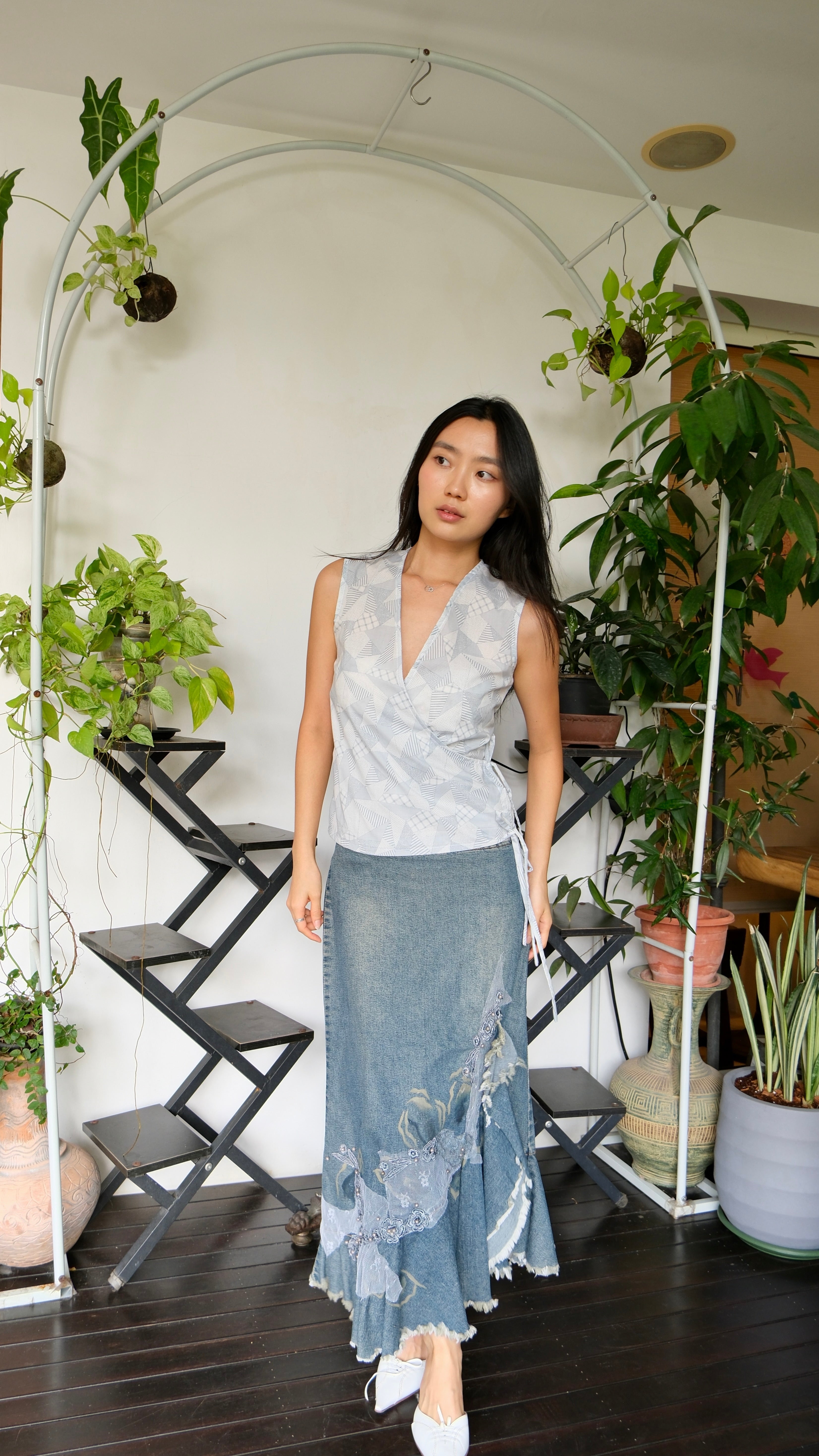 Origami Geometric Flutter Tie Wrap Top