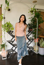 Tea Rose Kimono Flutter Tie Wrap Top