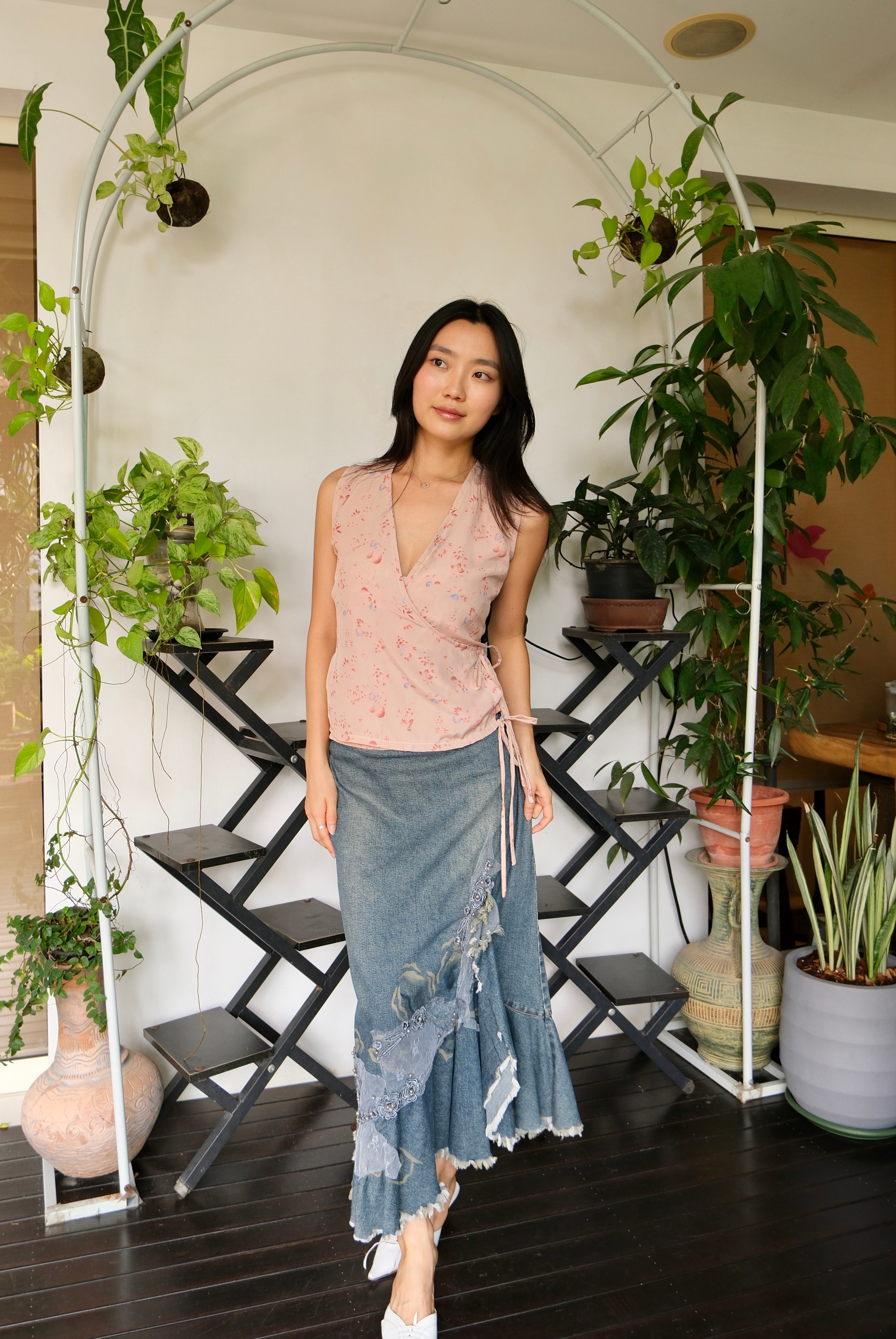 Tea Rose Kimono Flutter Tie Wrap Top