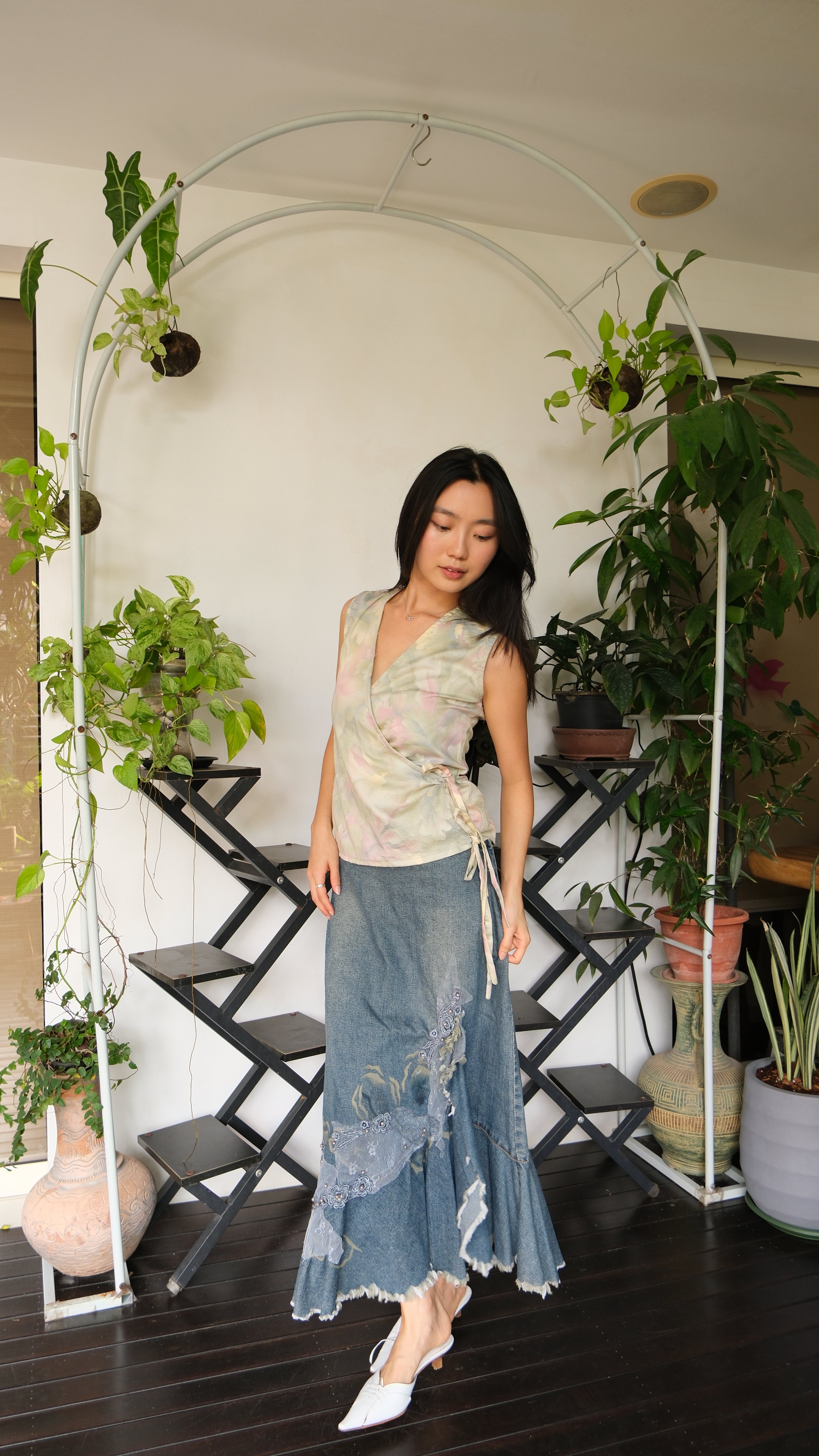 Kasumi Watercolour Flutter Tie Wrap Top