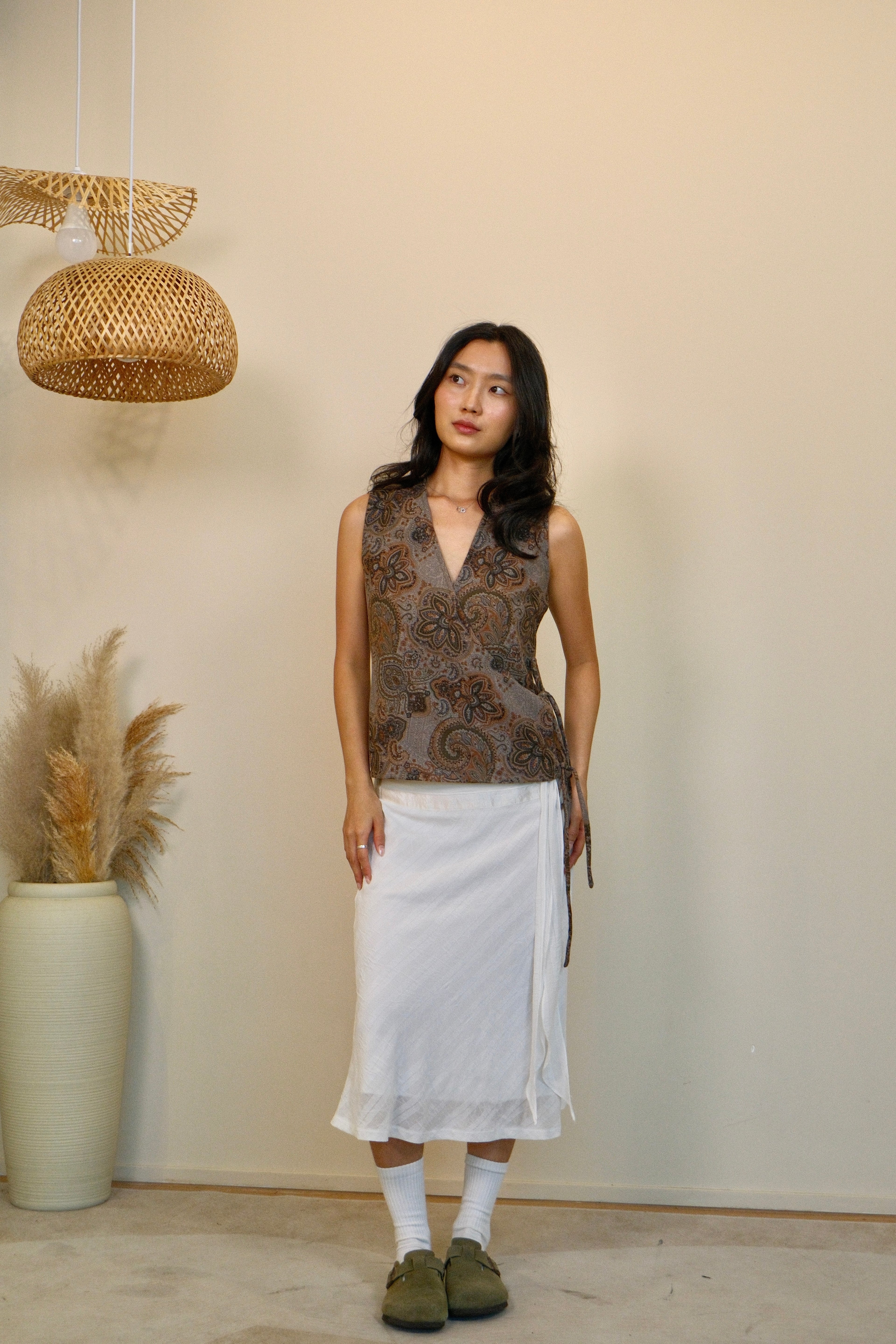 Eartha Paisley Flutter Tie Wrap Top