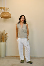 Sage Flutter Tie Wrap Top
