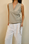 Sage Flutter Tie Wrap Top