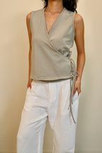 Sage Flutter Tie Wrap Top