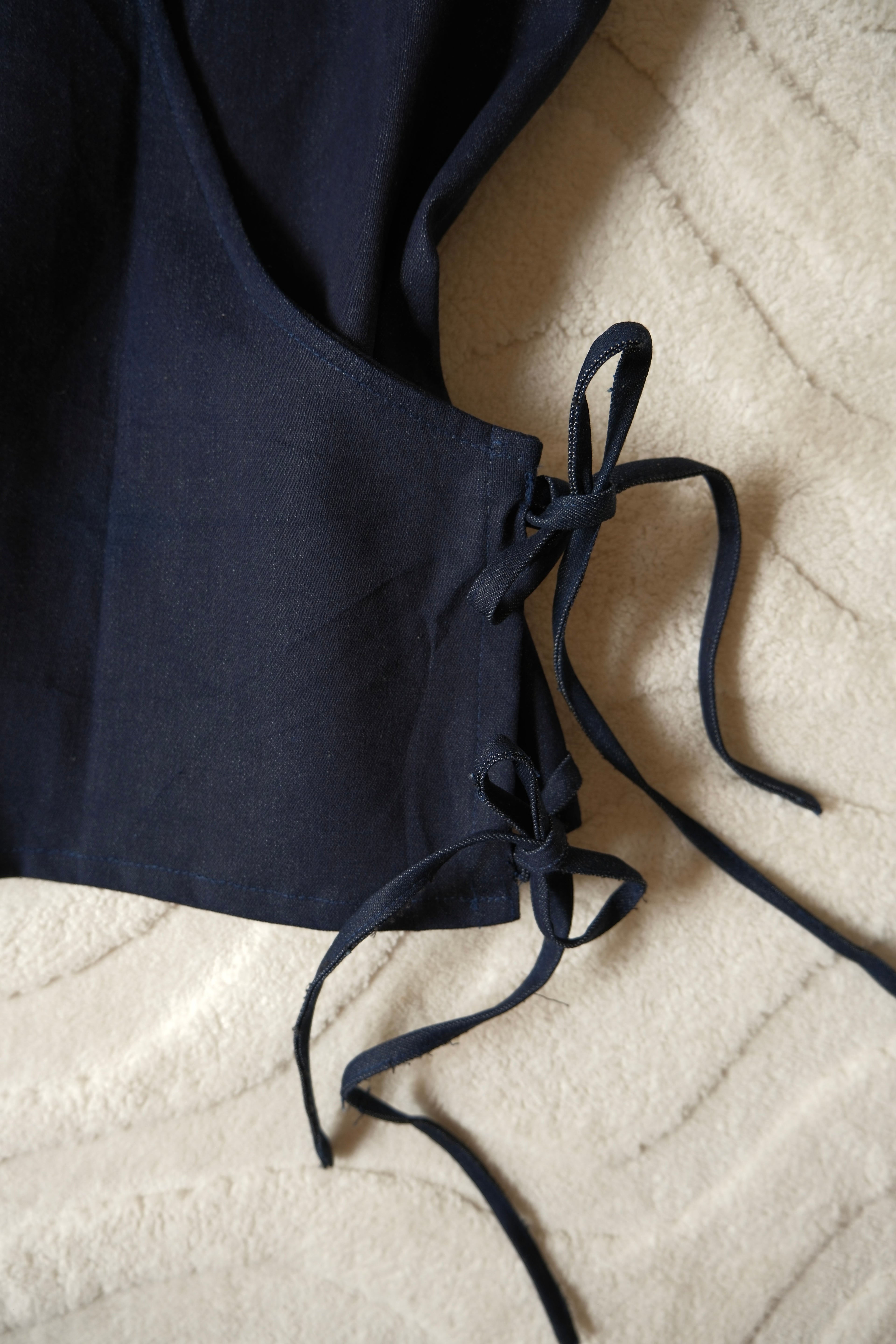 Navy Denim Flutter Tie Wrap Top