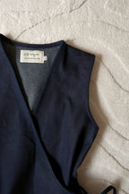 Navy Denim Flutter Tie Wrap Top
