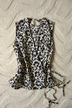 Navy Hibiscus Flutter Tie Wrap Top
