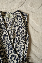 Navy Hibiscus Flutter Tie Wrap Top