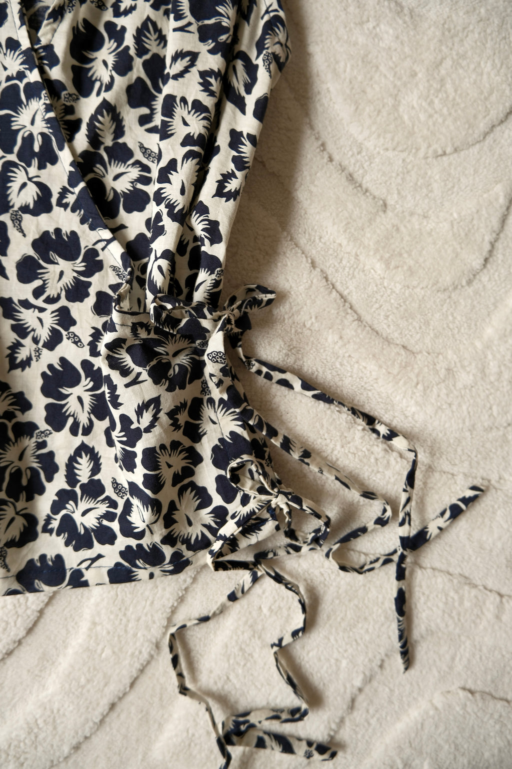 Navy Hibiscus Flutter Tie Wrap Top