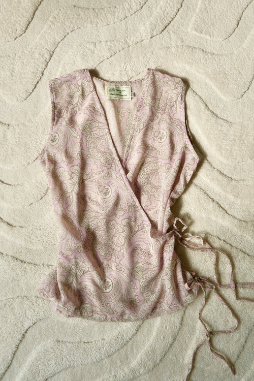 Blush Paisley Flutter Tie Wrap Top