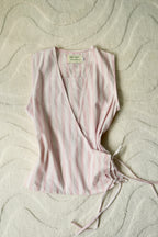 Pink Pinstripe Flutter Tie Wrap Top