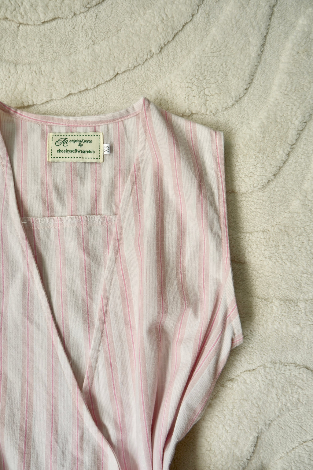 Pink Pinstripe Flutter Tie Wrap Top