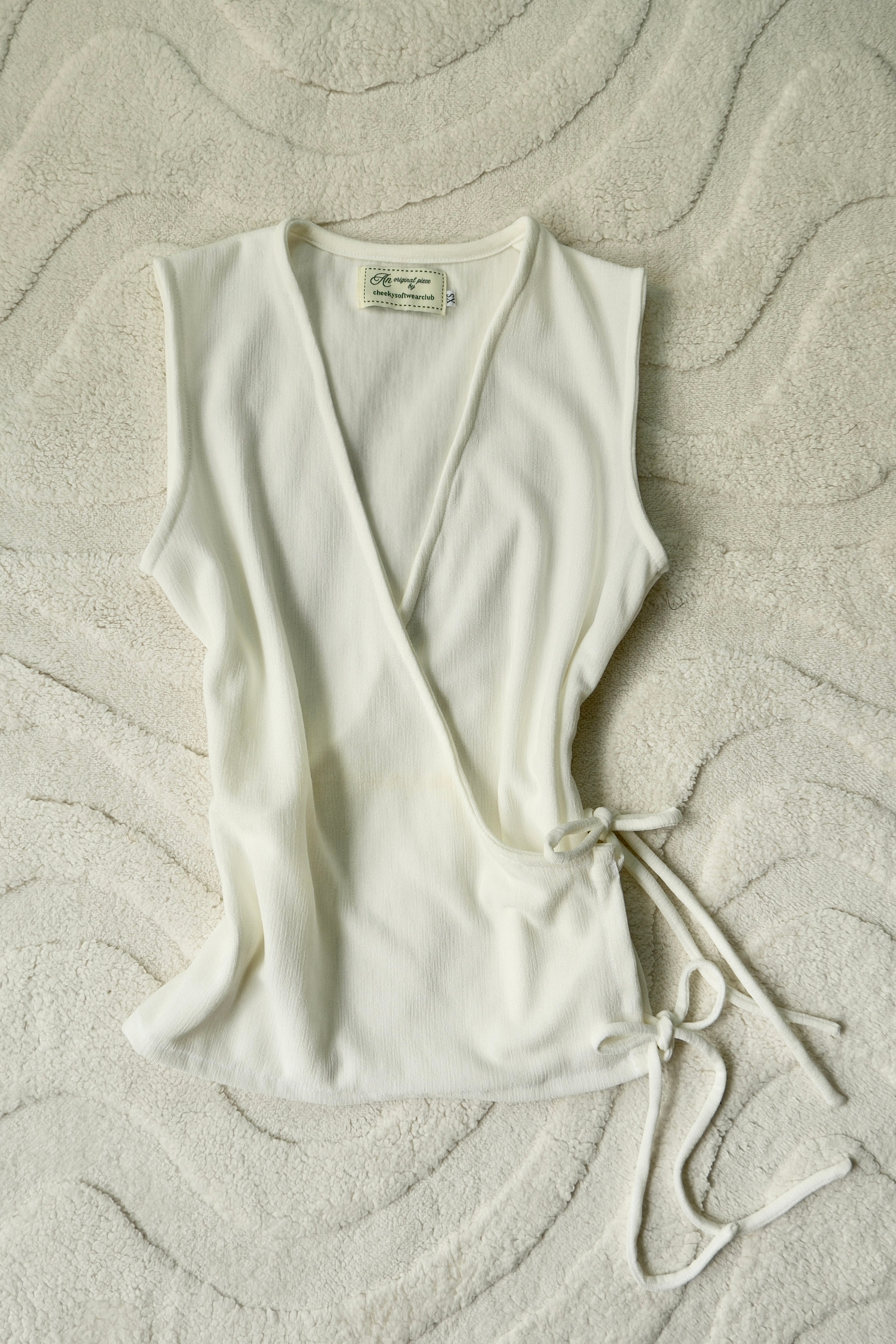 White Flutter Tie Wrap Top