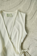 White Flutter Tie Wrap Top