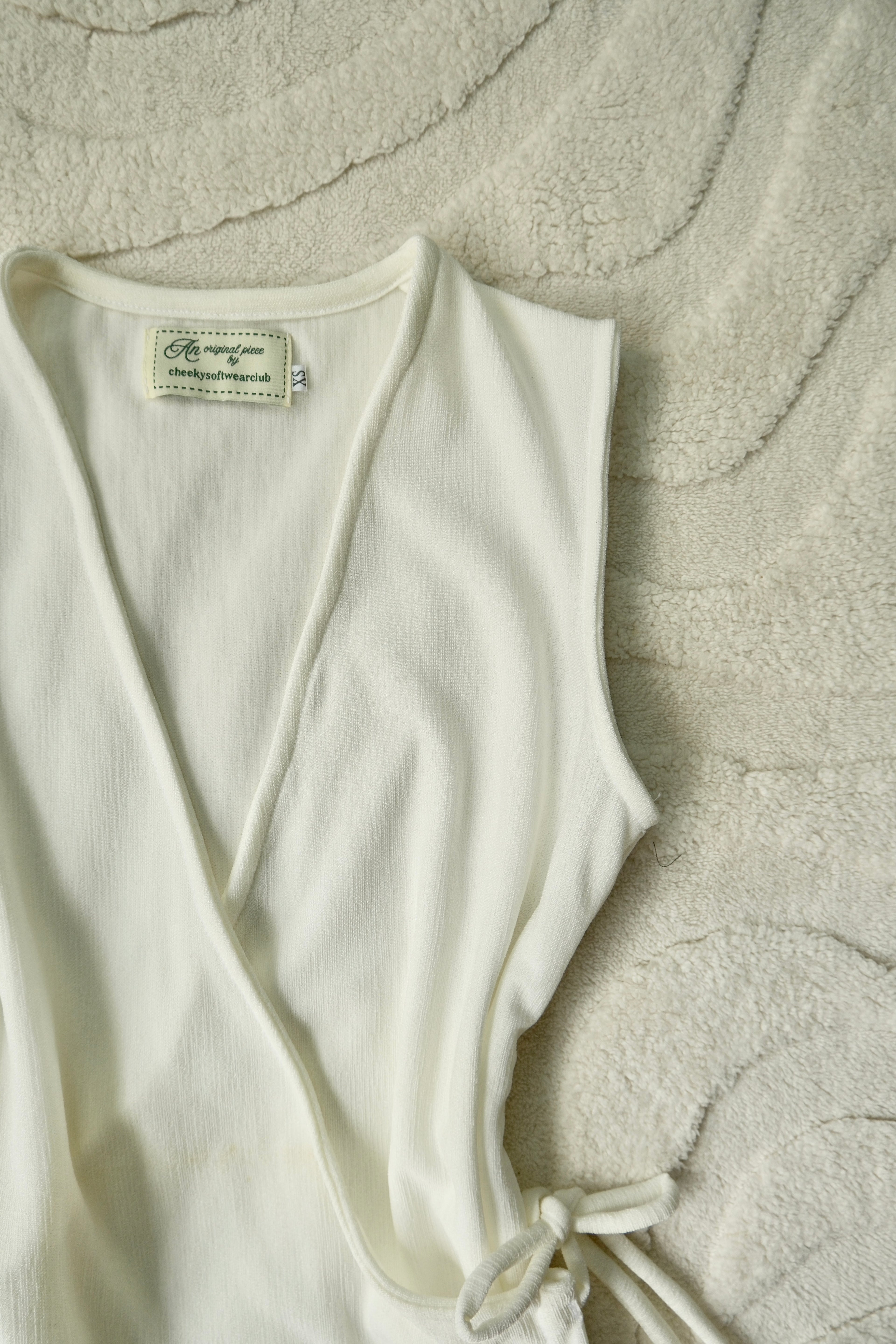 White Flutter Tie Wrap Top