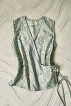 Sage Baroque Flutter Tie Wrap Top