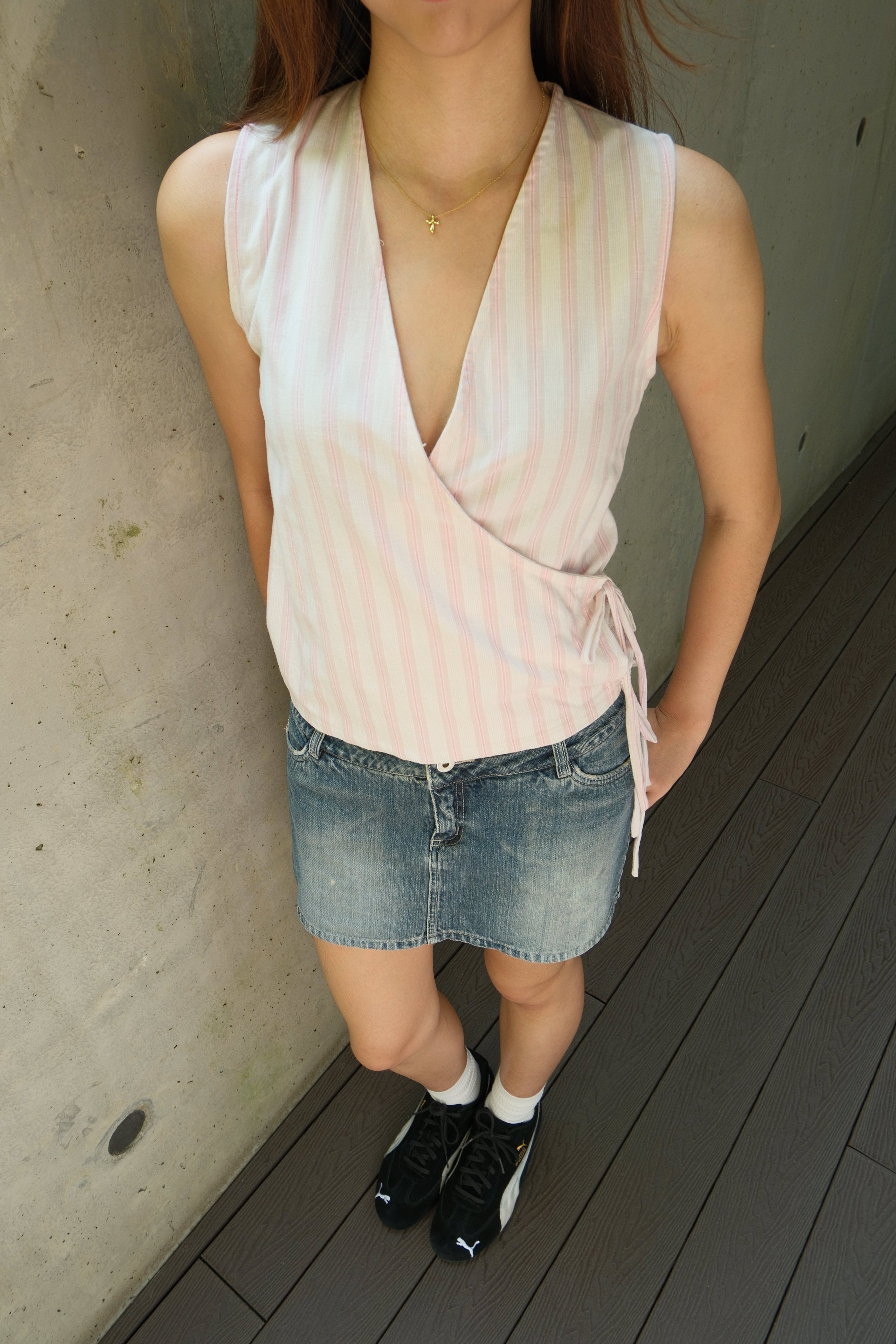 Pink Pinstripe Flutter Tie Wrap Top