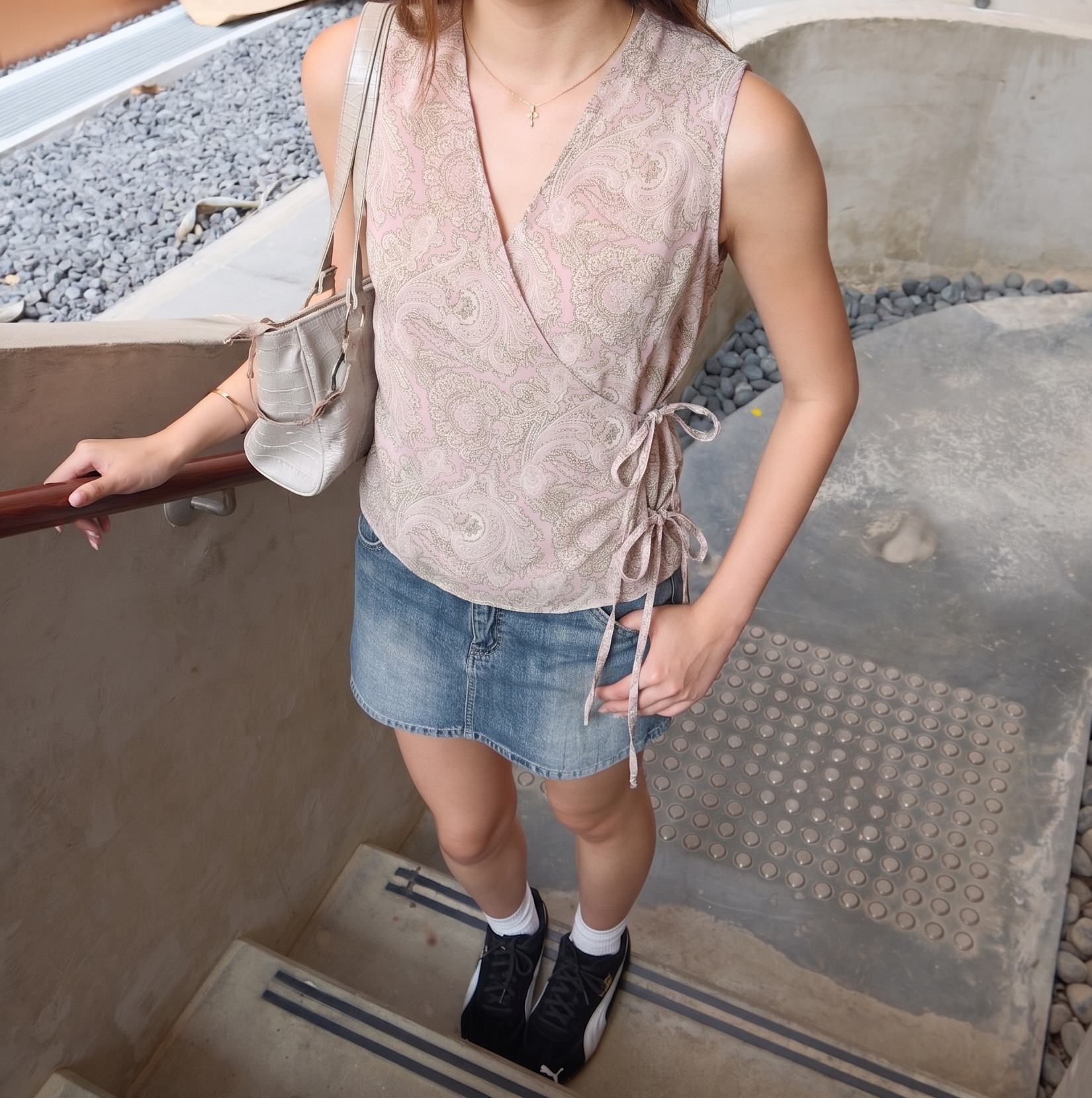 Blush Paisley Flutter Tie Wrap Top