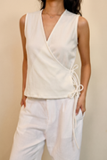 White Flutter Tie Wrap Top