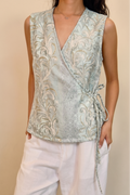 Sage Baroque Flutter Tie Wrap Top